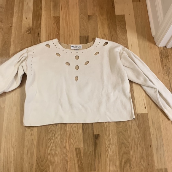 WILDFOX cropped ivory sweater ivory cute cutout design and puffed sleeves S - Picture 3 of 5